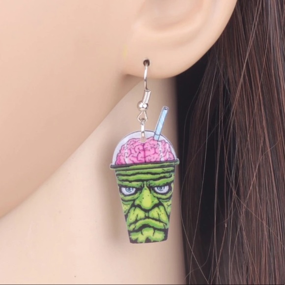 Zombie Brain Juice Acrylic Earrings Halloween - Picture 2 of 5
